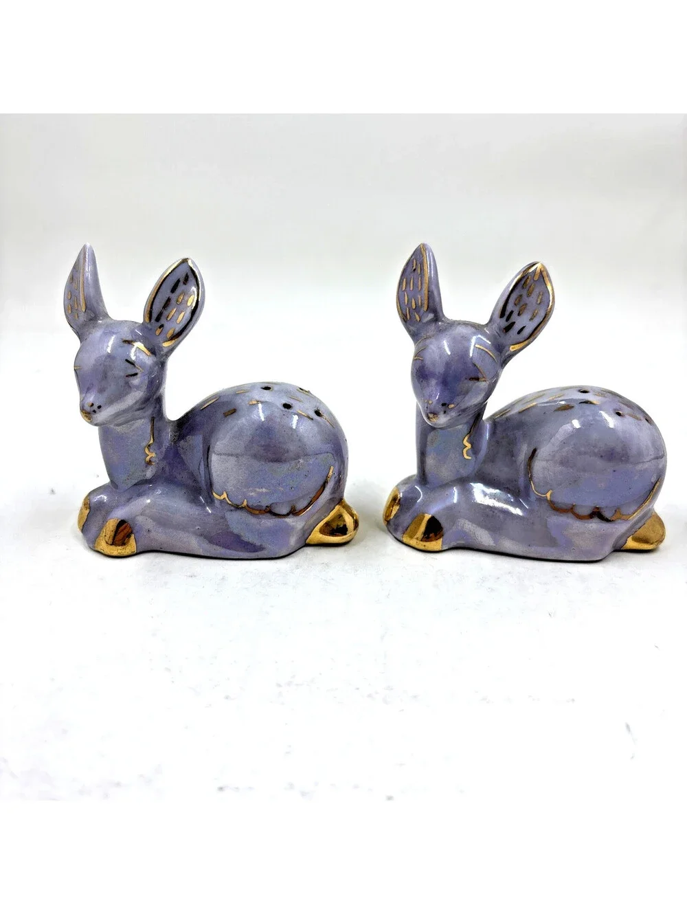 Deer - Vintage Salt & Pepper Shakers - Iridescent Blue